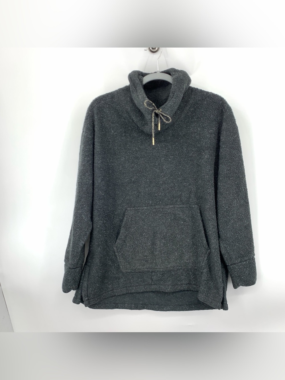 NIKE Women Size Small Sweatshirt Black Gray Fleece Funnel Neck Pullover Top Icon